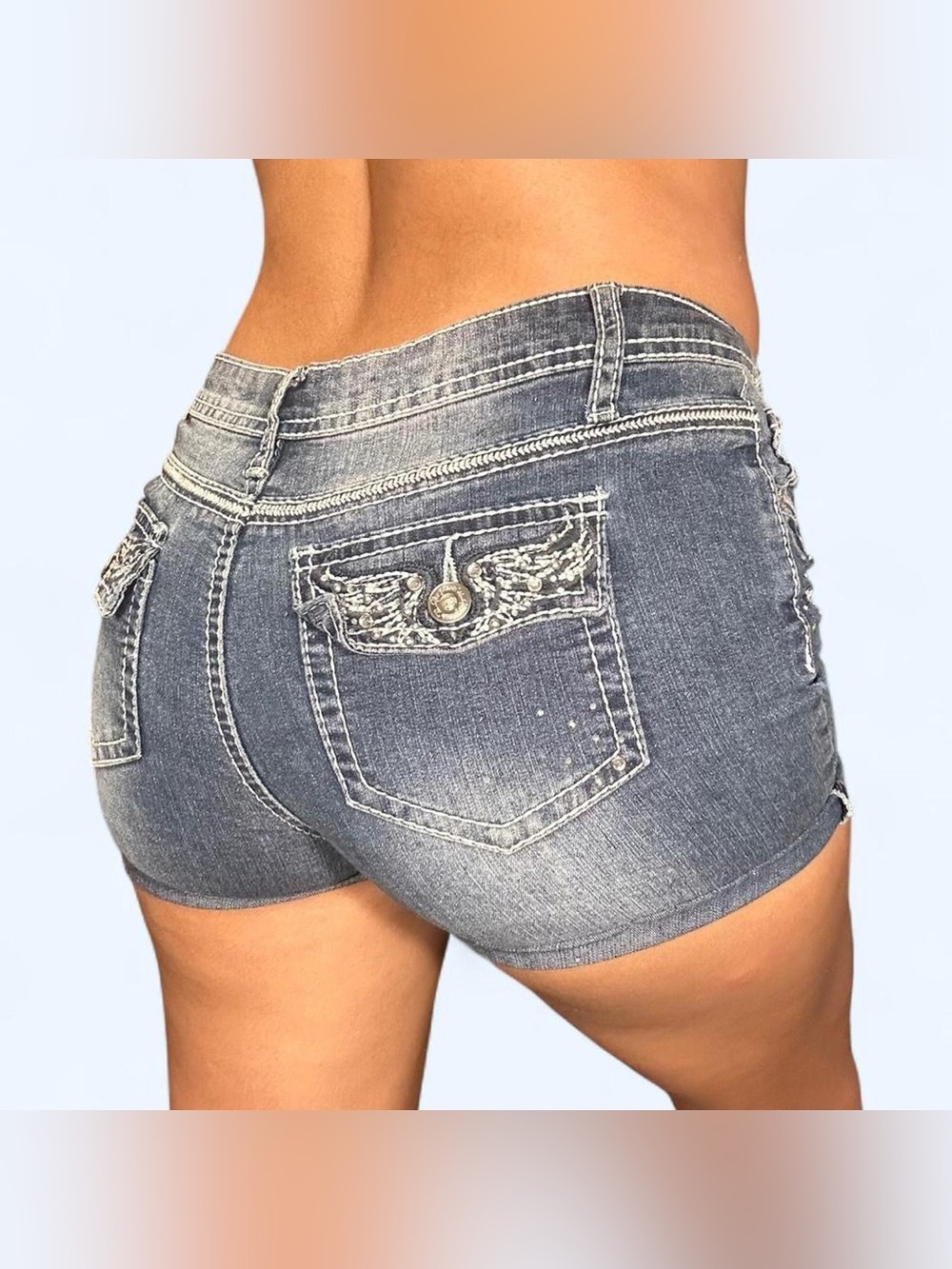 Y2K Rhinestone Denim Micro Shorts by Revolt!